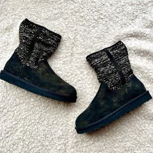 UGG Shaina Gold Sequin Black Suede Sheepskin Boots NEW 🐏